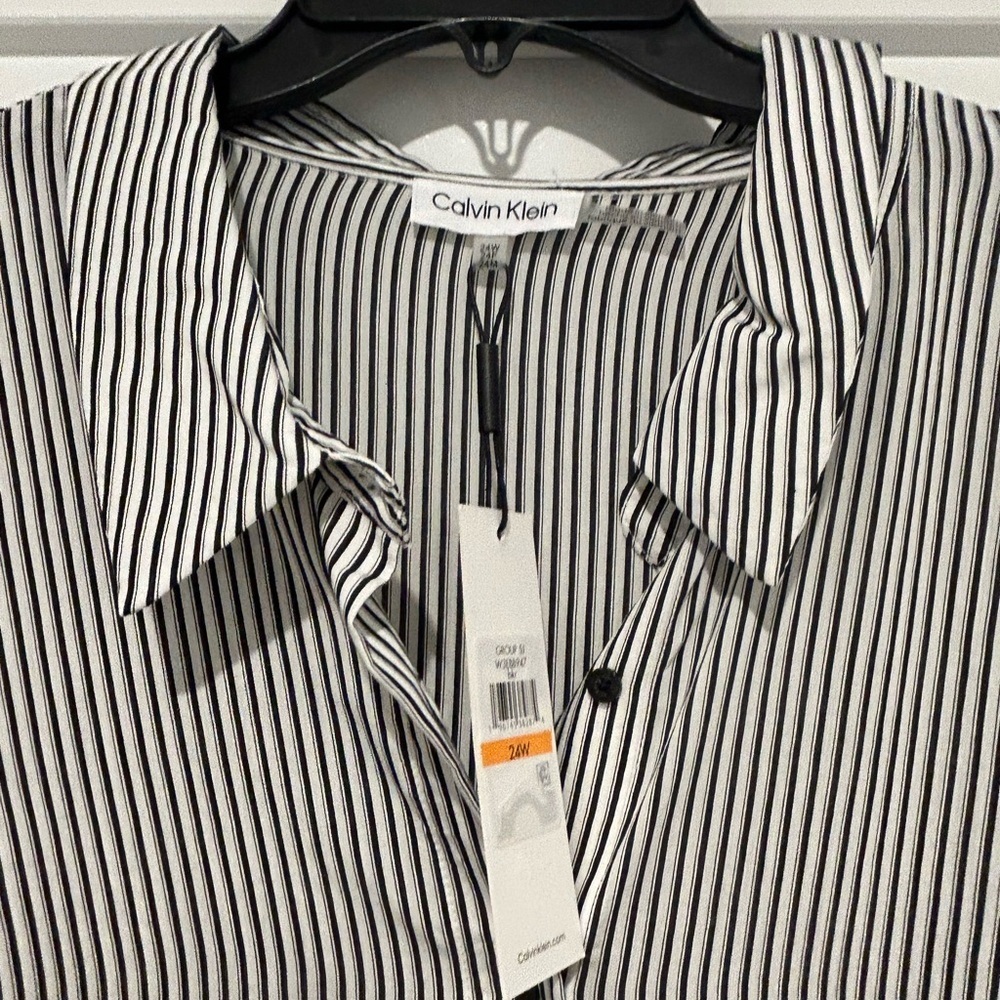 NWT Calvin Klein Women’s Plus Size 24 Striped Button Sleeveless Dress - Picture 8 of 13